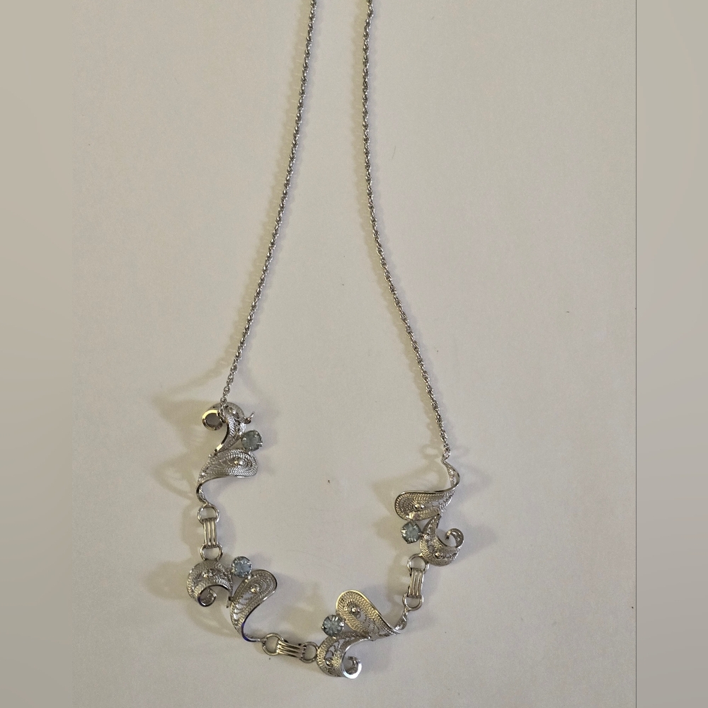 MCM  TITAN Sterling Silver Choker Necklace Sky Blue Topaz Glass Rhinestone